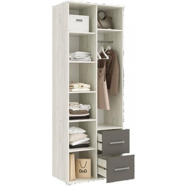 Шкаф распашной МИФ Мебель 2-х створчатый с ящиками, Крафт белый/Графит