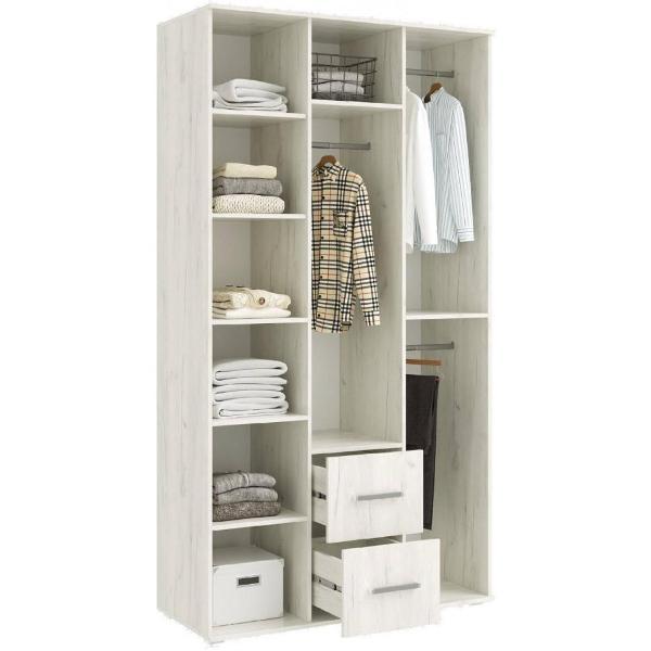 Шкаф распашной МИФ Мебель 3-х створчатый с ящиками с зеркалом, Крафт белый/Графит