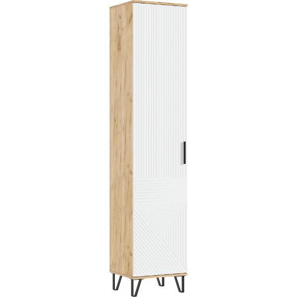 Шкаф распашной МИФ Мебель Пенал закрытый для прихожей, современный, со штангой, (Браш Вайт, Дуб Крафт)