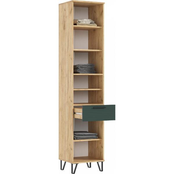 Шкаф распашной МИФ Мебель Пенал открытый для прихожей, современный, с ящиком для хранения, (Браш Мени Грин, Дуб Крафт)