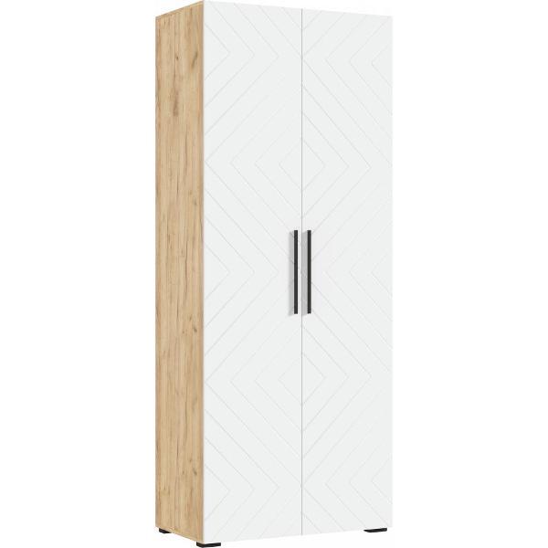 Шкаф распашной МИФ Мебель 2-х ств. 900, с фрезеровкой, современный, браш вайт/дуб крафт