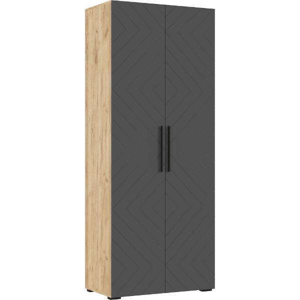 Шкаф распашной МИФ Мебель 2-х ств. 900, с фрезеровкой, современный, браш графит/дуб крафт