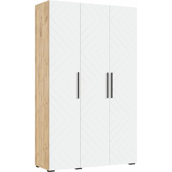 Шкаф распашной МИФ Мебель 3-х ств. 1350, с фрезеровкой, современный, браш вайт/дуб крафт