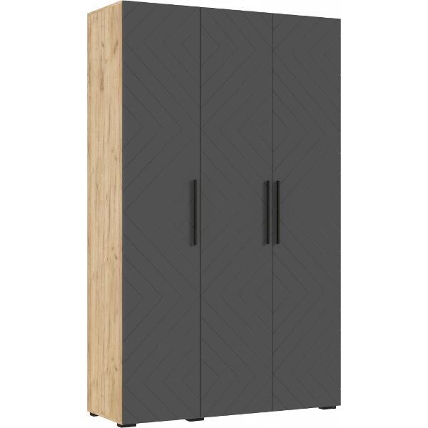 Шкаф распашной МИФ Мебель 3-х ств. 1350, с фрезеровкой, современный, браш графит/дуб крафт