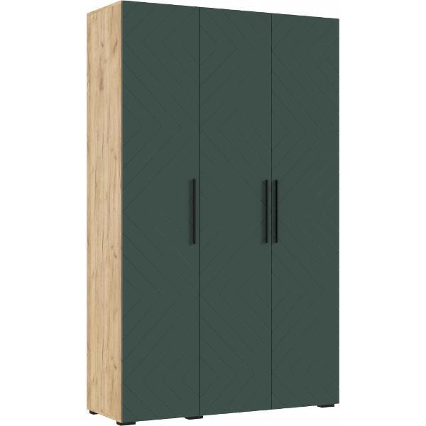 Шкаф распашной МИФ Мебель 3-х ств. 1350, с фрезеровкой, современный, браш мени грин/дуб крафт