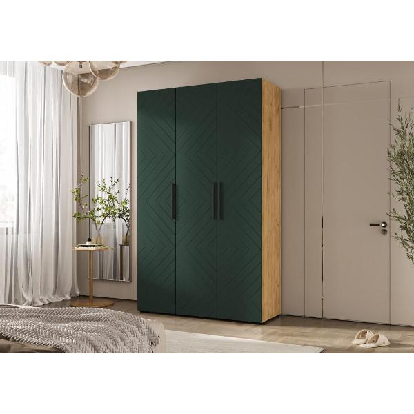 Шкаф распашной МИФ Мебель 3-х ств. 1350, с фрезеровкой, современный, браш мени грин/дуб крафт