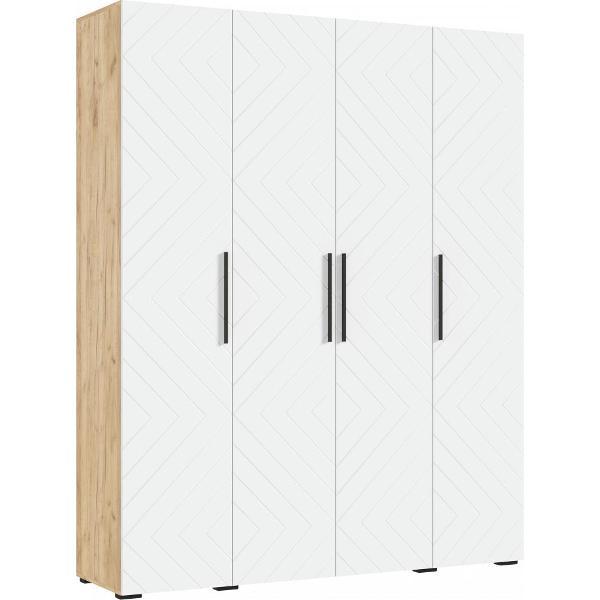 Шкаф распашной МИФ Мебель 4-х ств. 1800, с фрезеровкой, современный, браш вайт/дуб крафт