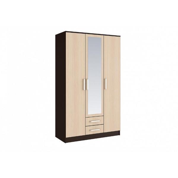 Шкаф распашной МИФ Мебель трехдверный с зеркалом для спальни, Венге/Дуб беленый