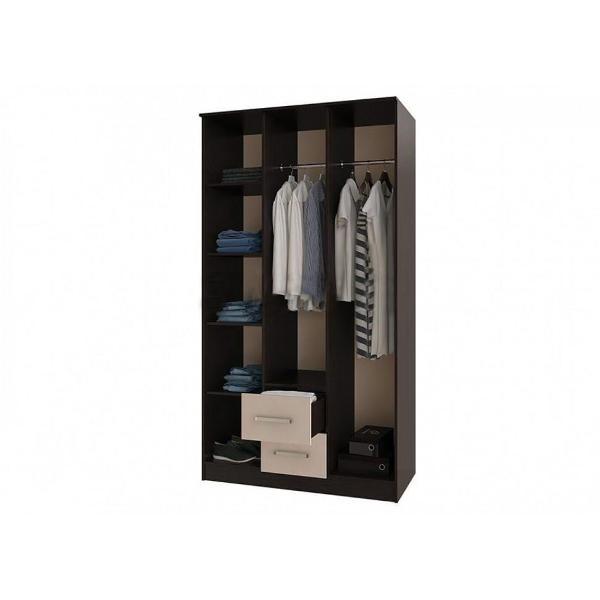 Шкаф распашной МИФ Мебель трехдверный с зеркалом для спальни, Венге/Дуб беленый