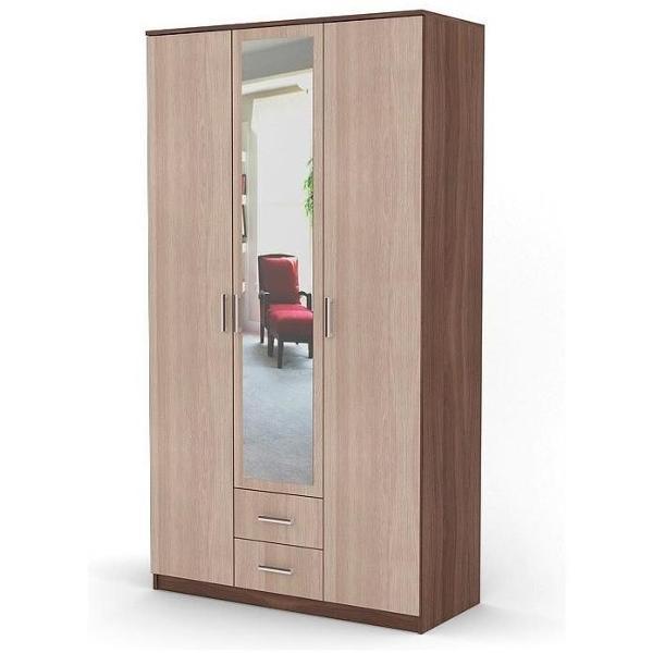 Шкаф распашной МИФ Мебель трехдверный с зеркалом для спальни, Ясень шимо