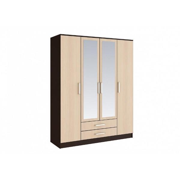 Шкаф распашной МИФ Мебель четырехдверный с зеркалом для спальни, Венге/Дуб