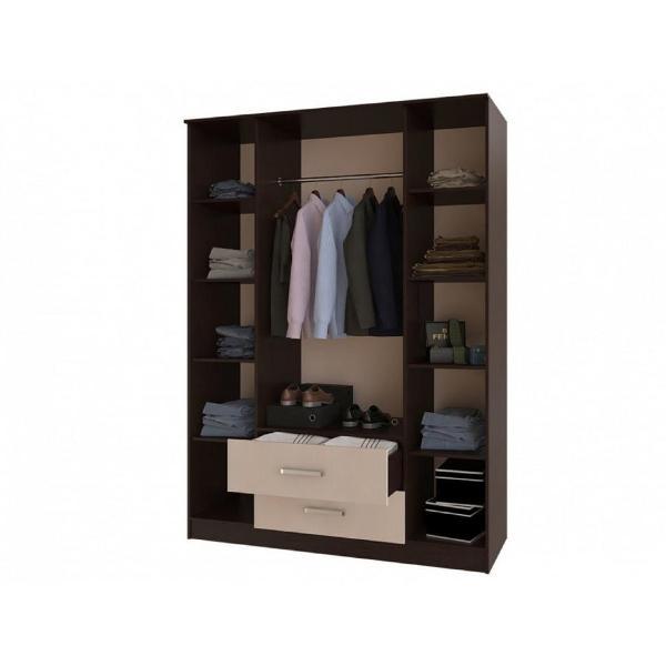 Шкаф распашной МИФ Мебель четырехдверный с зеркалом для спальни, Венге/Дуб