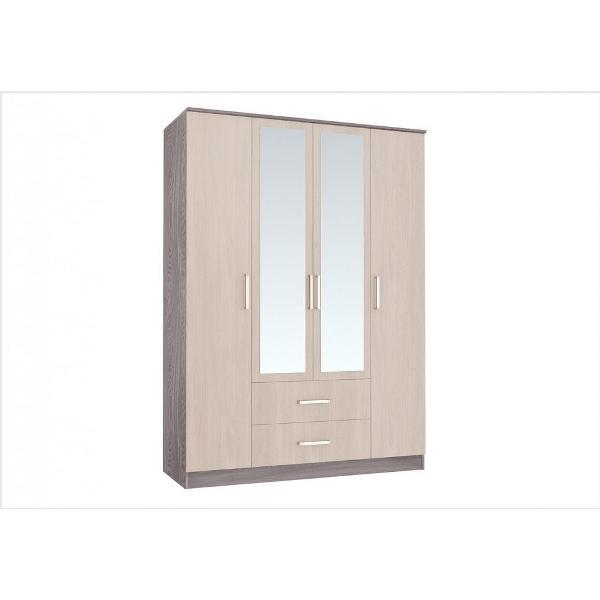 Шкаф распашной МИФ Мебель четырехдверный с зеркалом для спальни, Ясень шимо