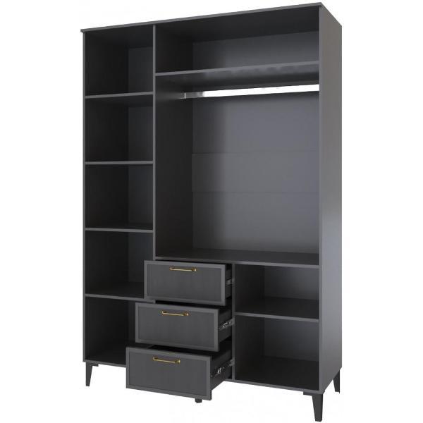 Шкаф распашной Domani 3-х створчатый с 3-мя ящиками и штангой для вешалок, Графит серый