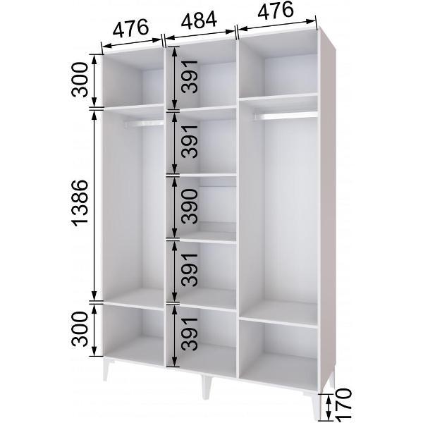Шкаф распашной Domani 3-х створчатый, со штангой для вешалок и полками, Белый