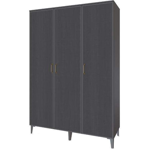 Шкаф распашной Domani 3-х створчатый, со штангой для вешалок и полками, Графит серый