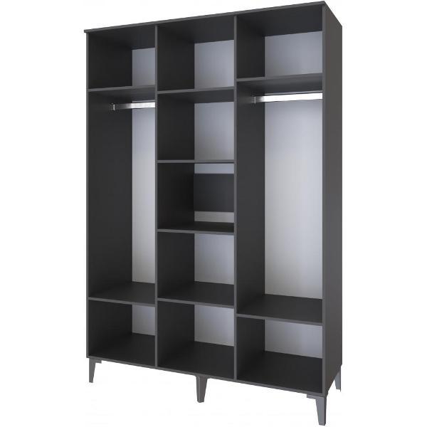 Шкаф распашной Domani 3-х створчатый, со штангой для вешалок и полками, Графит серый