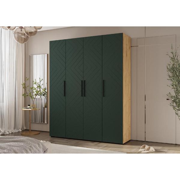 Шкаф распашной МИФ Мебель 4-х ств. 1800, с фрезеровкой, современный, браш мени грин/дуб крафт