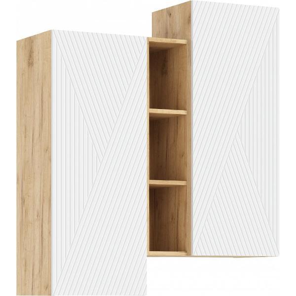 Шкаф распашной МИФ Мебель подвесной комбинированный, с фрезеровкой, (Браш Вайт, Дуб Крафт)