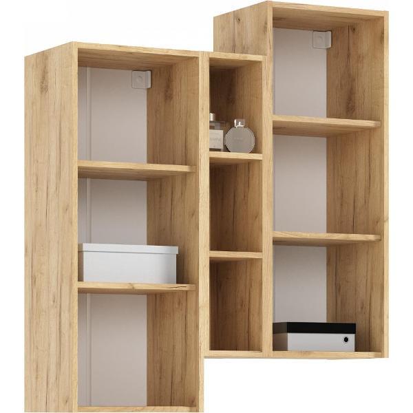 Шкаф распашной МИФ Мебель подвесной комбинированный, с фрезеровкой, (Браш Вайт, Дуб Крафт)