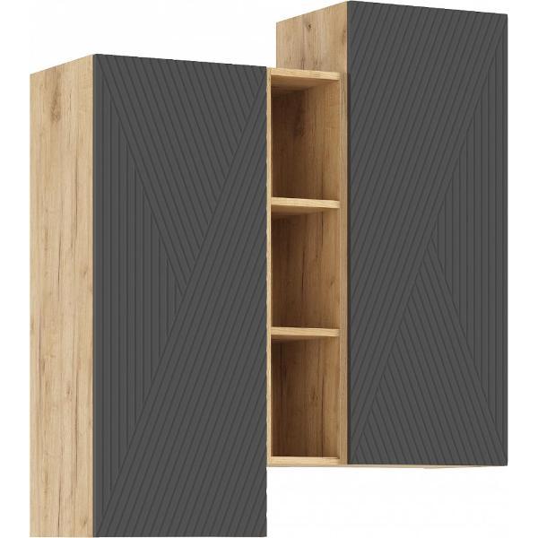 Шкаф распашной МИФ Мебель подвесной комбинированный, с фрезеровкой, (Браш Графит, Дуб Крафт)