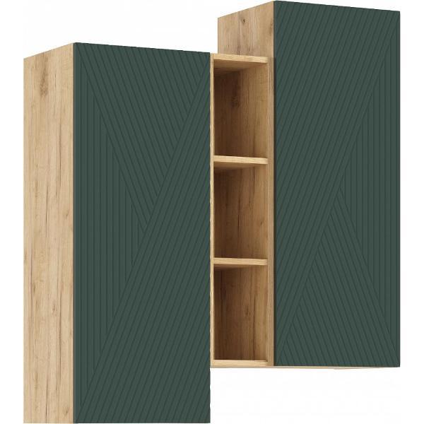 Шкаф распашной МИФ Мебель подвесной комбинированный, с фрезеровкой, (Браш Мени Грин, Дуб Крафт)