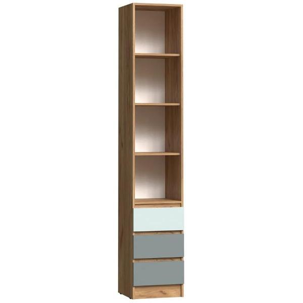 Шкаф распашной МИФ Мебель Пенал для детской комнаты, Слоновая кость/Глиняный серый/Дуб крафт