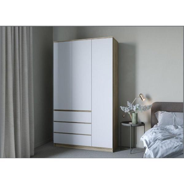 Шкаф распашной МИФ Мебель 3-х дверный 1200 с ящиками, Дуб сонома/Белый глянец