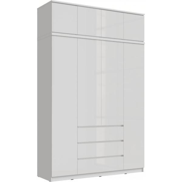 Шкаф распашной МИФ Мебель 1600 + антресоль 1600, в современном стиле, Белый глянец, Белый
