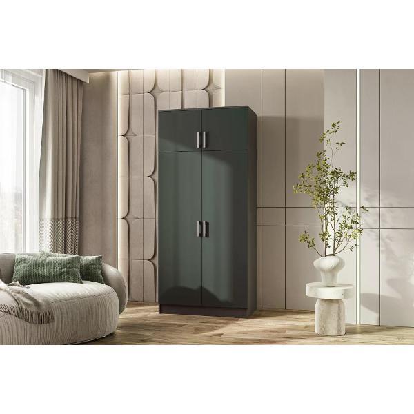 Шкаф распашной МИФ Мебель 2-х створчатый (штанга+полка), современный, Графит/Изумрудный