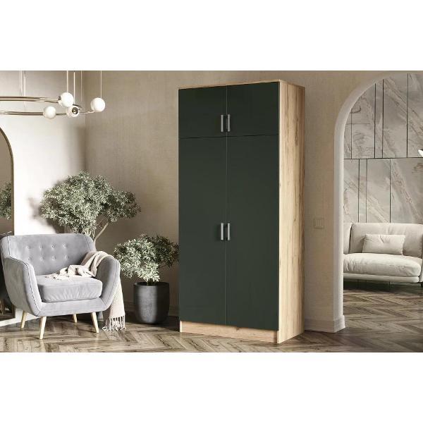Шкаф распашной МИФ Мебель 2-х створчатый (штанга+полка), современный, Дуб крафт/Изумрудный