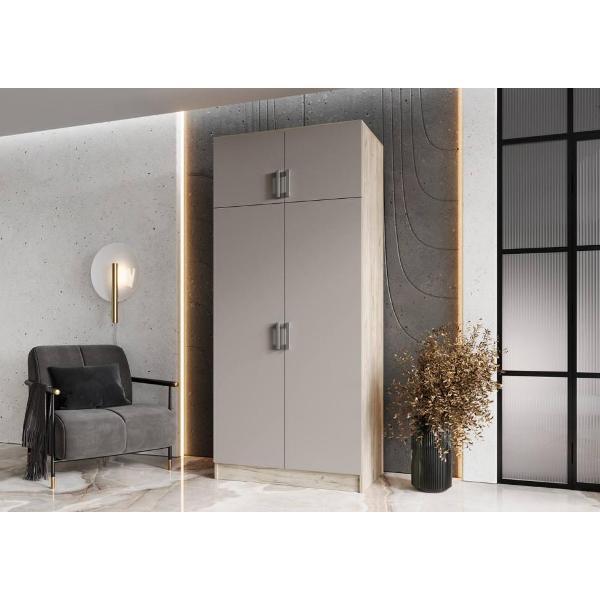 Шкаф распашной МИФ Мебель 2-х створчатый (штанга+полка), современный, Крафт серый/Кашемир