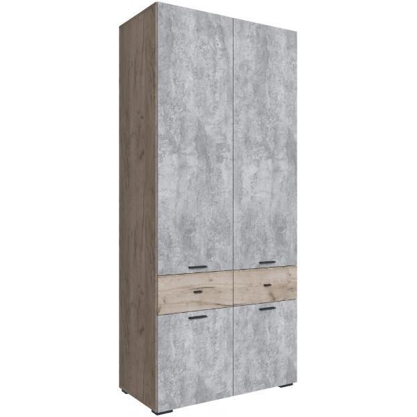 Шкаф распашной ТЭКС мебель 2-х створчатый, в современном стиле, Дуб крафт золотой/Цемент