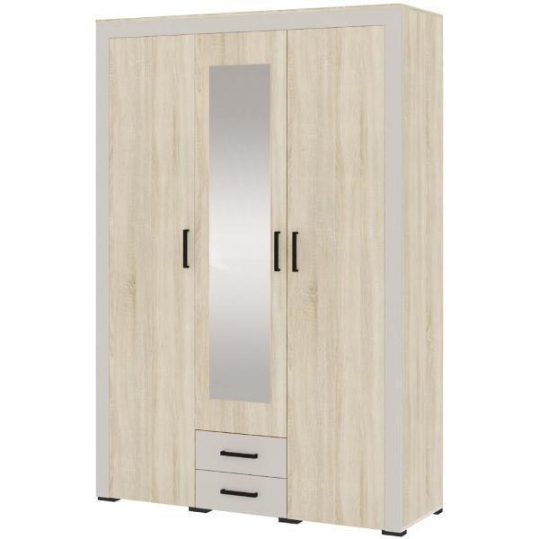 Шкаф распашной ТЭКС мебель 3-х створчатый с зеркалом и ящиками - Дуб сонома/Кашемир