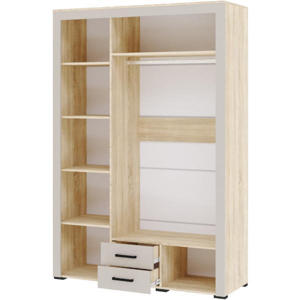 Шкаф распашной ТЭКС мебель 3-х створчатый с зеркалом и ящиками - Дуб сонома/Кашемир