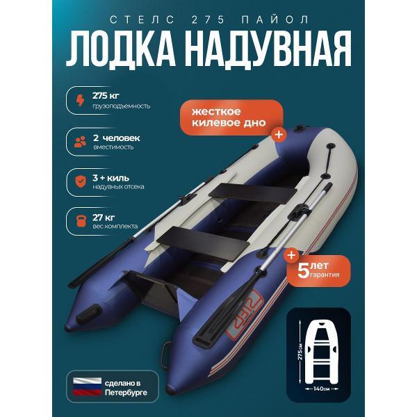 Лодка пвх под мотор Hunterboat Стелс 275 белая с синим