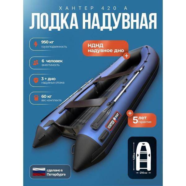 Лодка Hunterboat 420 А синяя с черным