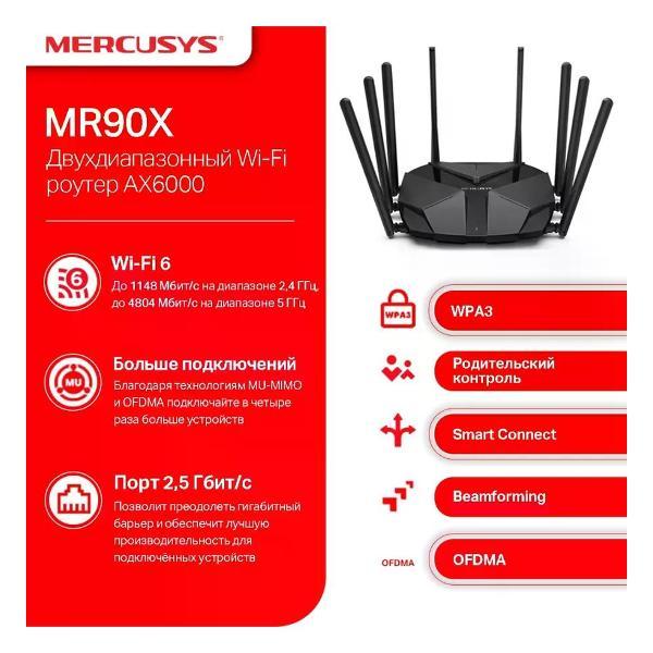 Wi-Fi роутер Mercusys MR90X AX6000 100/1000/2500BASE-T черный