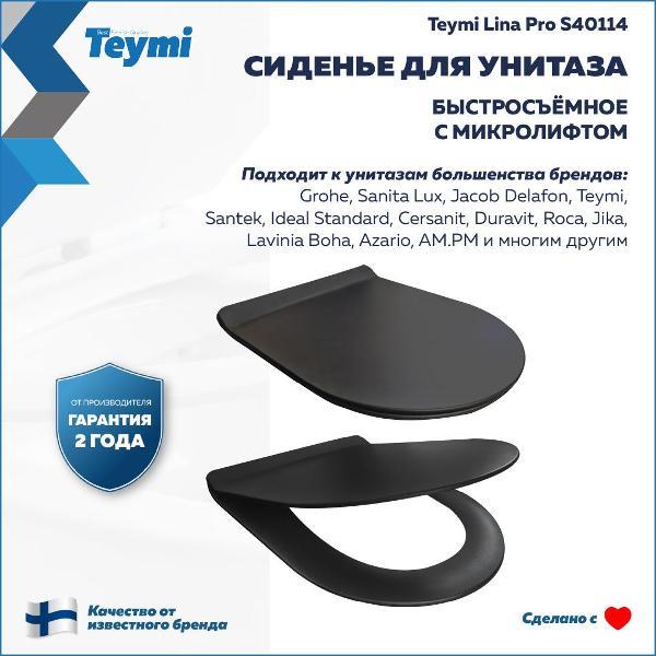 Сиденье для унитаза с крышкой Teymi Lina Pro дюропласт черное S40114