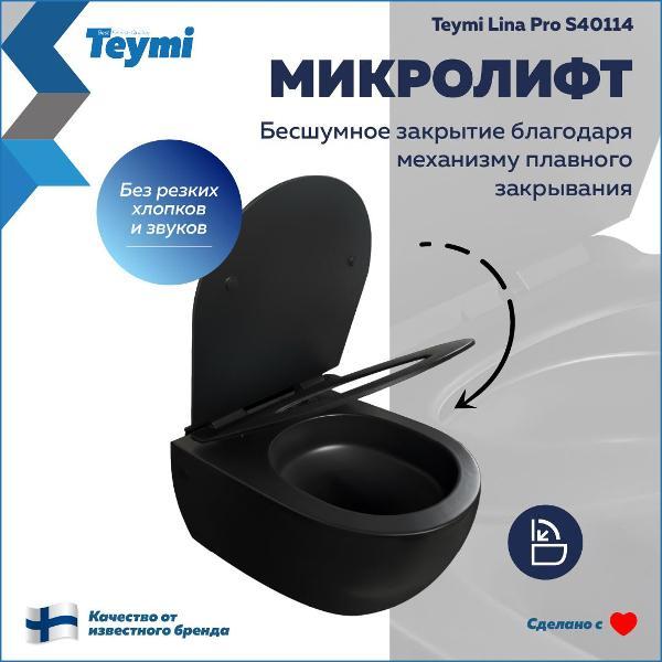 Сиденье для унитаза с крышкой Teymi Lina Pro дюропласт черное S40114