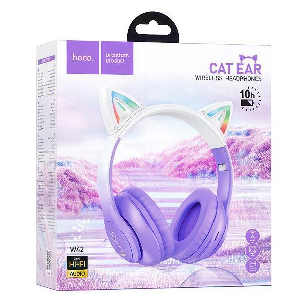 Bluetooth гарнитура Hoco W42 Cat Ears сиреневые