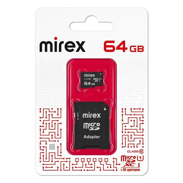 Карта памяти SD Micro MIREX microSDХC 64GB (UHS-I, U1, class 10)