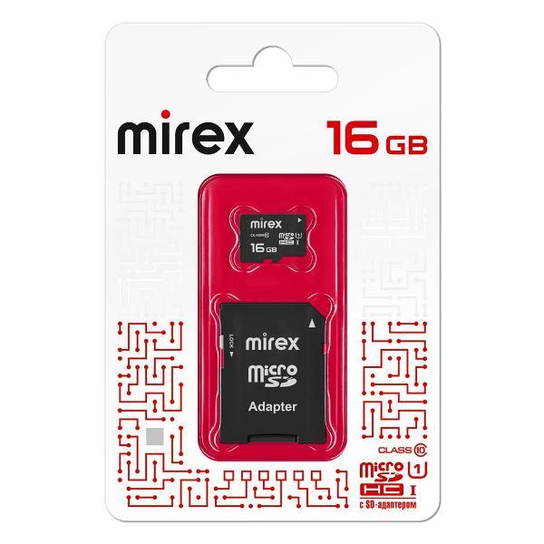 Карта памяти SD Micro MIREX microSDHC 16GB (UHS-I, U1, class 10)