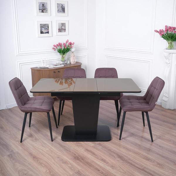 Стол обеденный Frenesie ГРАНТ 1100х700 Стекло Капучино ЛДСП черное