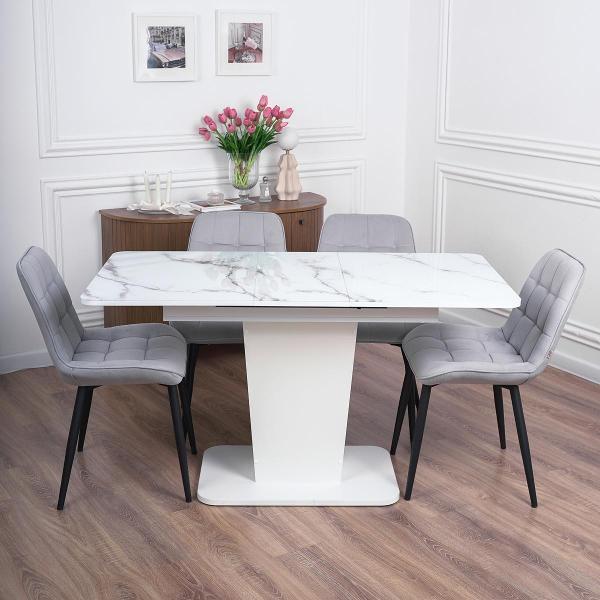 Стол обеденный Frenesie ГРАНТ 1100х700 Стекло ТМ69 ЛДСП белое