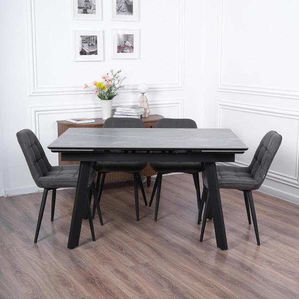 Стол обеденный Frenesie Рокс Серый Мрамор Опоры Черные