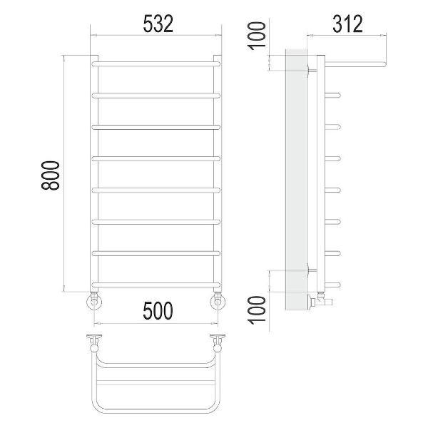 Полотенцесушитель Terminus водяной с полкой Полка П8 50х80