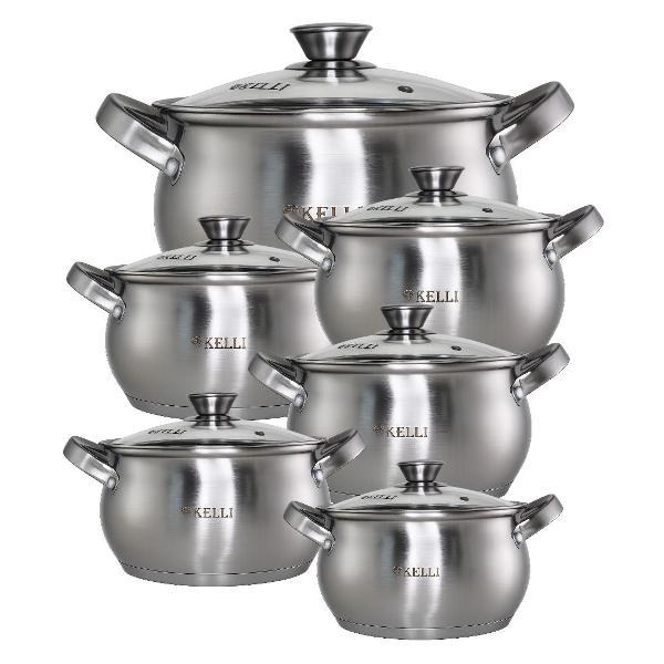 Набор посуды для приготовления Kelli KL-4204, 12 предметов серебристый