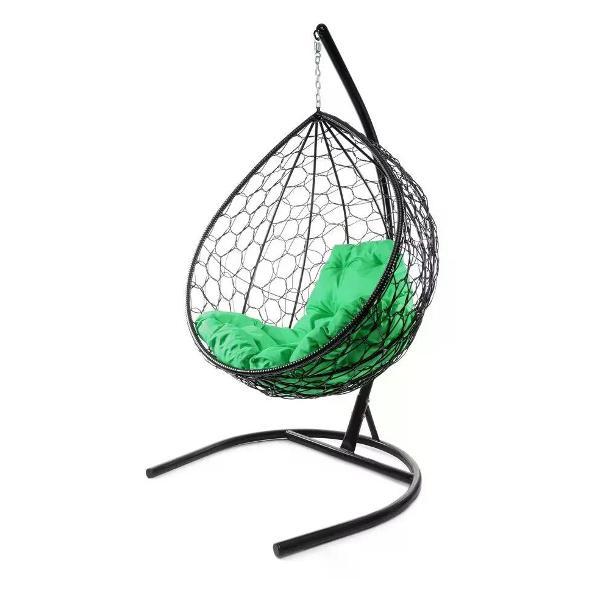 Кресло M-Group Подвесное кресло Капля с ротангом чёрное, зелёная