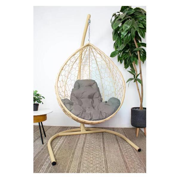 Кресло M-Group Подвесное кресло КАПЛЯ с ротангом бежевое, серая